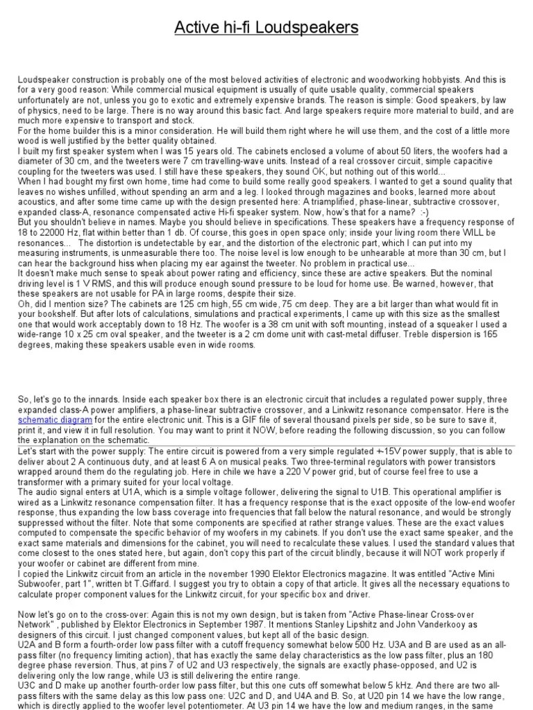 Active Hi-Fi Loudspeakers | PDF | Loudspeaker | Electronic Filter