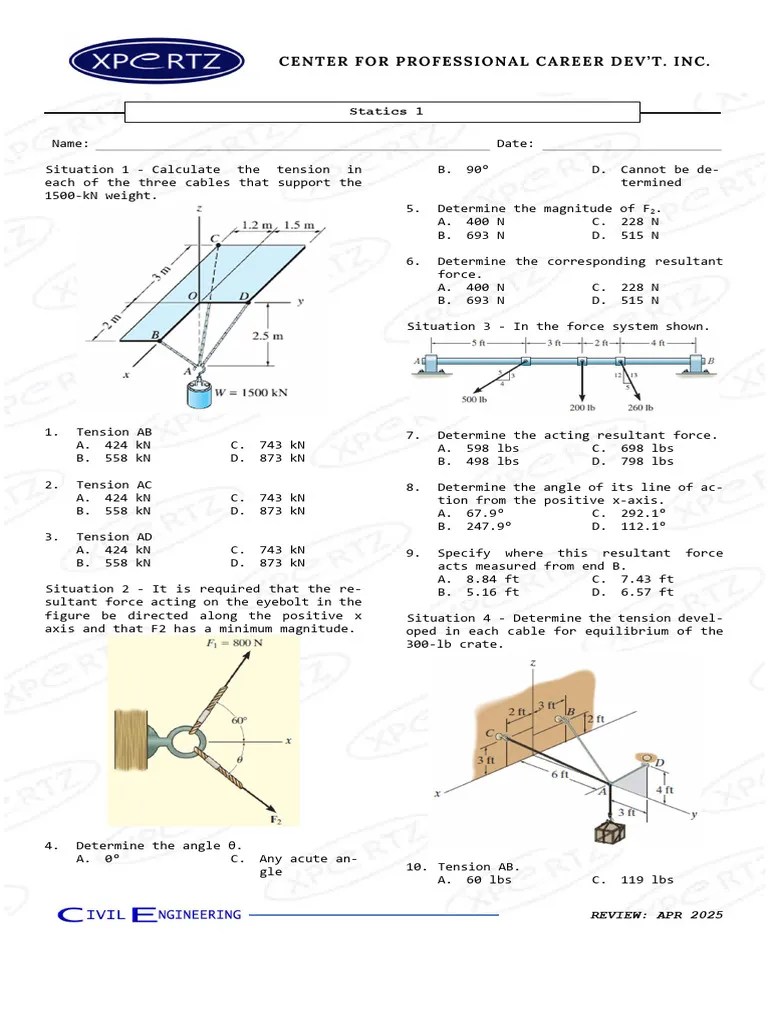 Statics 1 - Practice Problems | PDF | Force | Physical Quantities