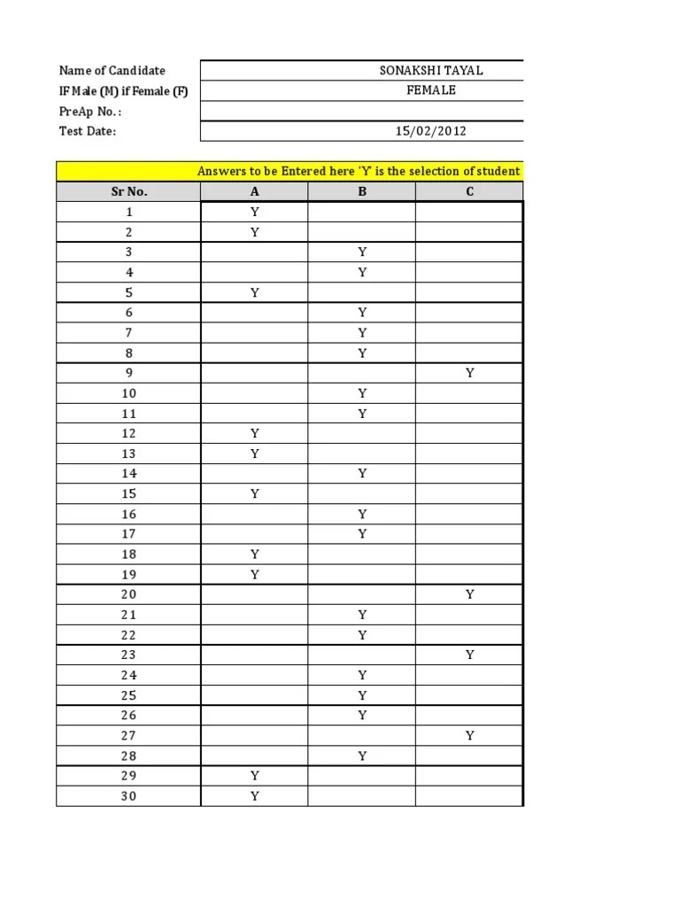 Answer Sheet - 16 PF Score Card 2