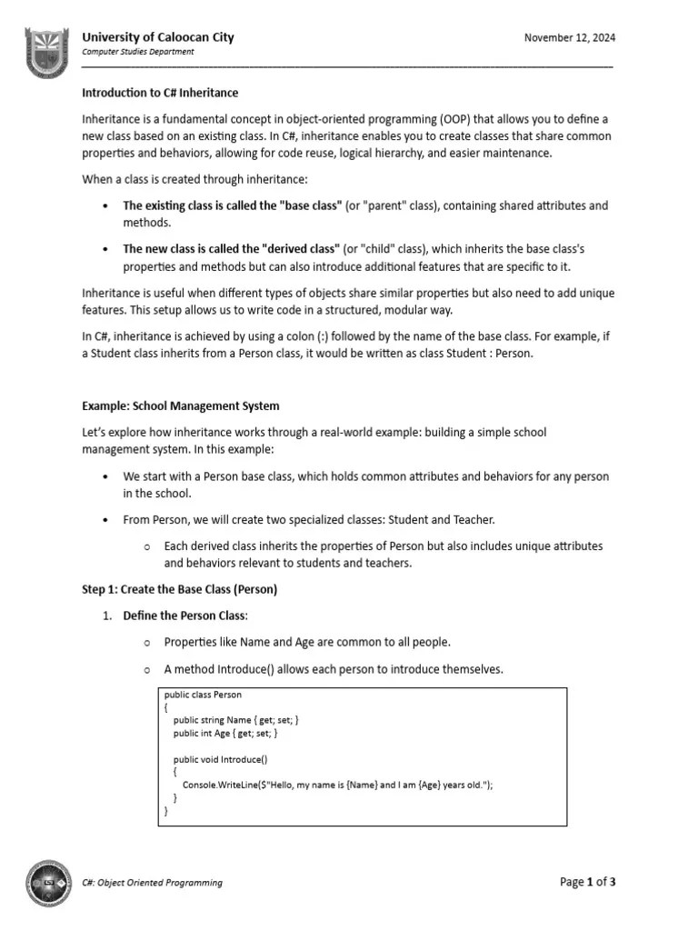 Inheritance | PDF | Inheritance (Object Oriented Programming) | Class ...