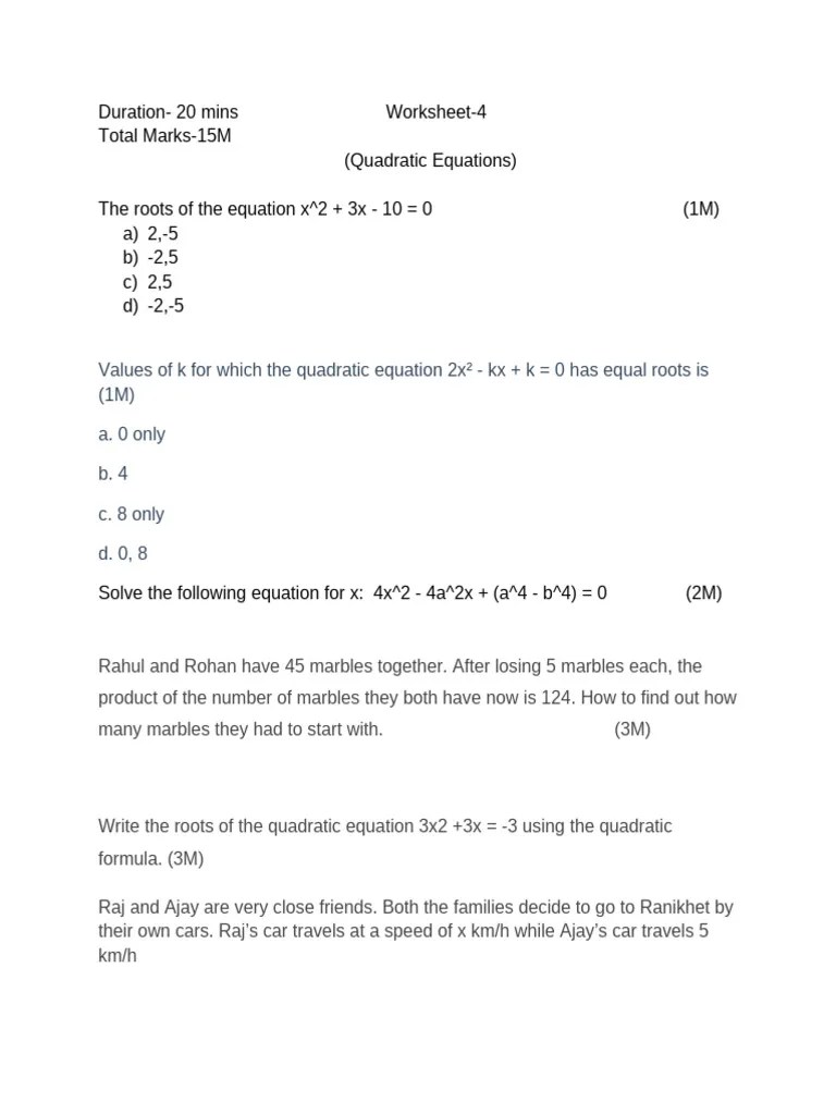 Ch4 Quadratic Equations | PDF