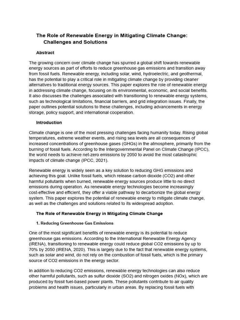 The Role Of Renewable Energy In Mitigating Climate Change | PDF | Climate Change Mitigation ...