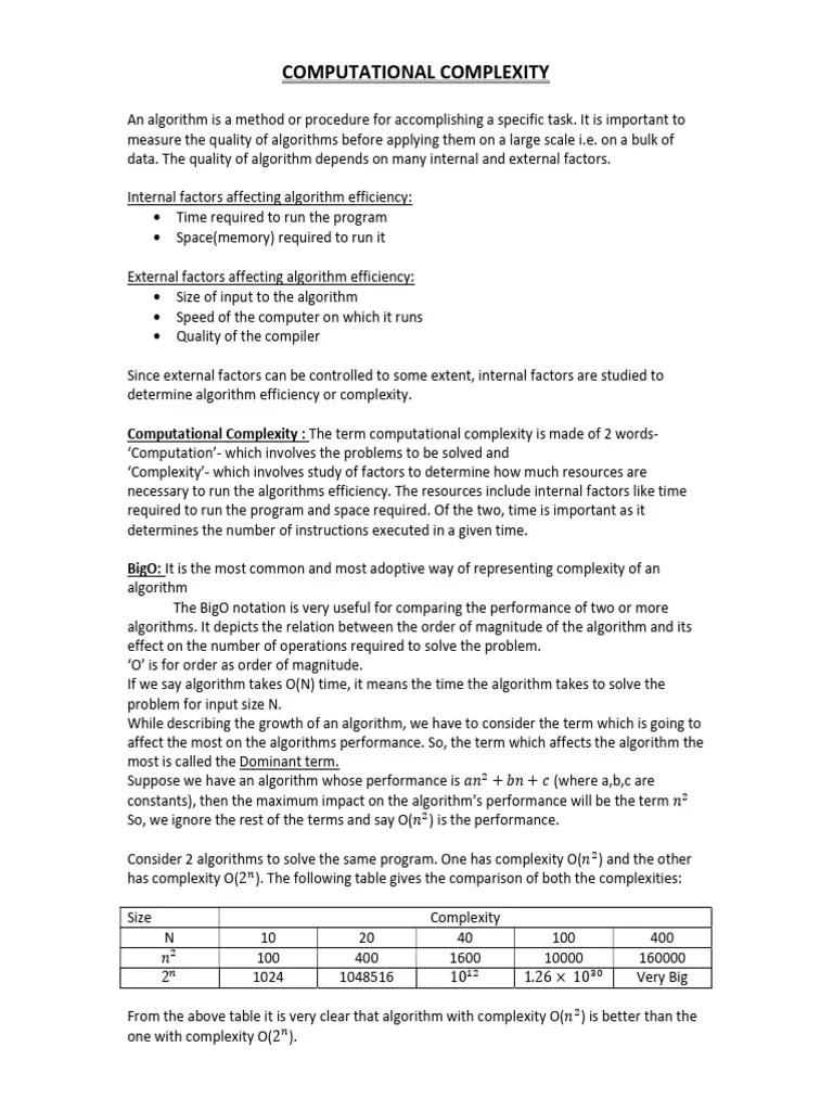 COMPUTATIONAL COMPLEXITY | PDF | Algorithms | Time Complexity