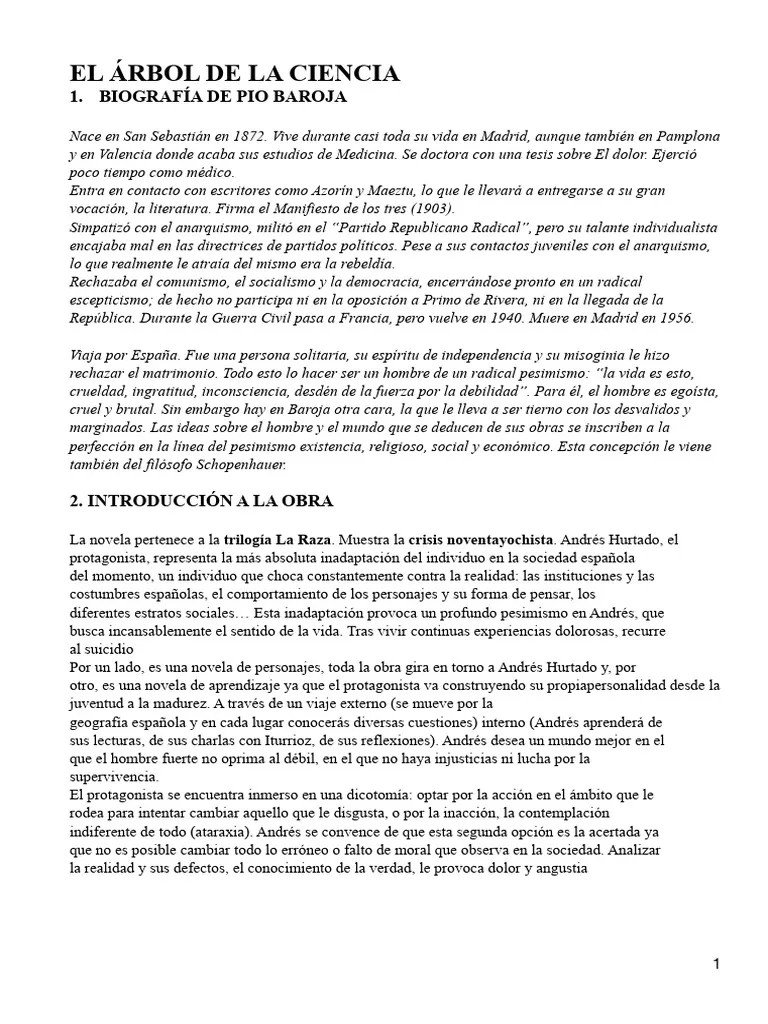 Pio Baroja El Arbol De La Ciencia Pdf Novelas