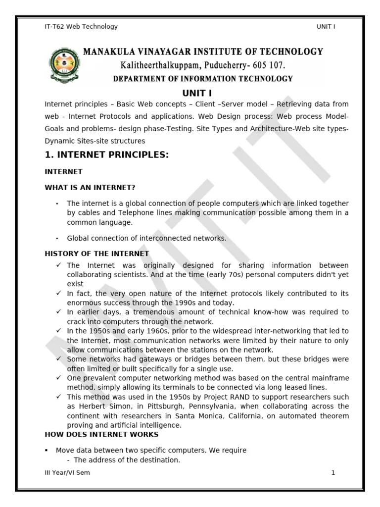 Unit 1 | PDF | World Wide Web | Internet & Web
