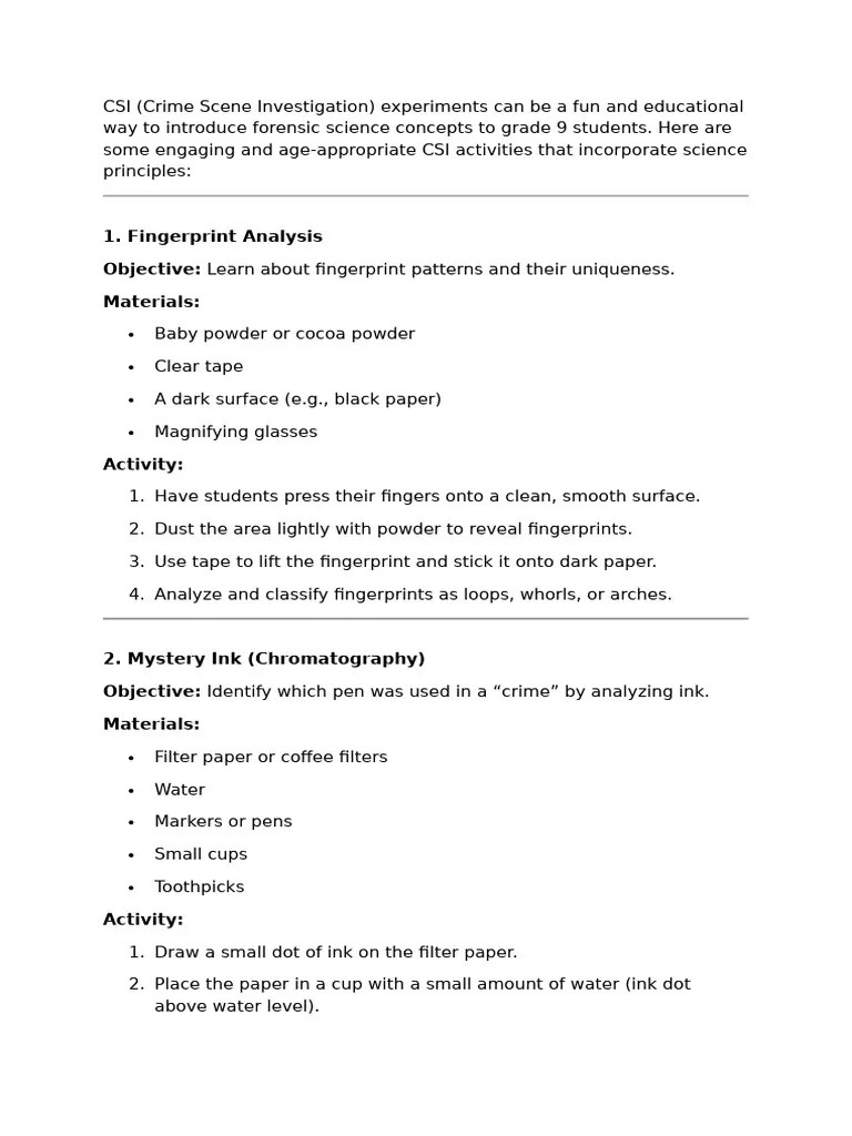 CSI Prac Ideas | PDF | Forensic Science | Crime Scene