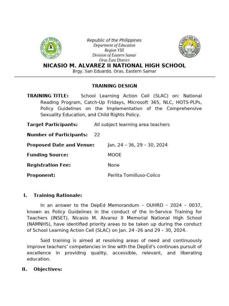 INSET Training Design | PDF | Teachers | Sex Education