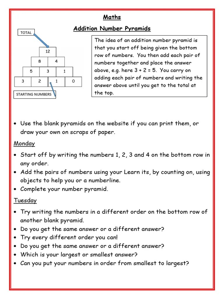 Maths Addition Number Pyramids | PDF