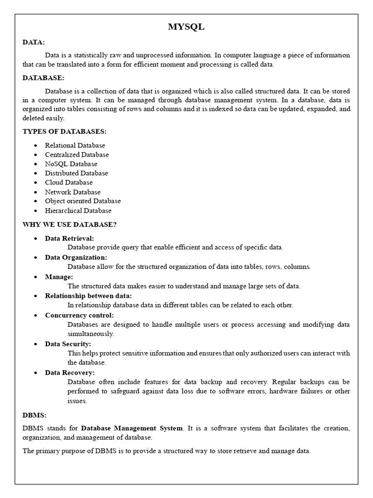 MYSQL Notes | PDF | Databases | Relational Database