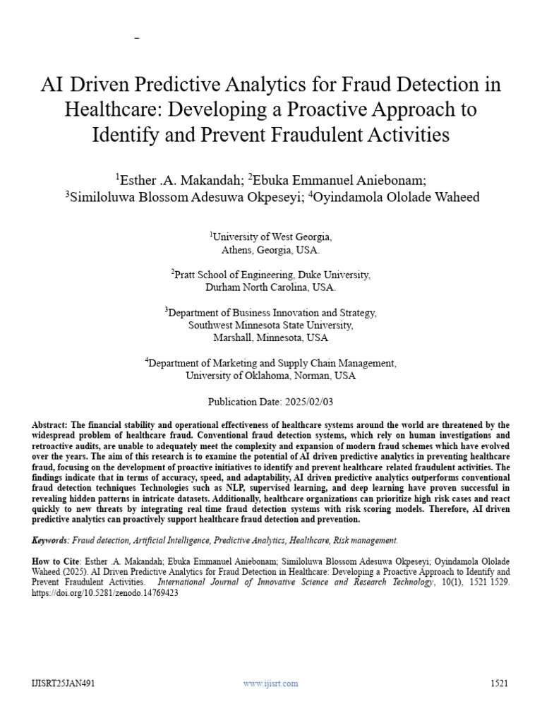 AI-Driven Predictive Analytics For Fraud Detection In Healthcare: Developing A Proactive ...
