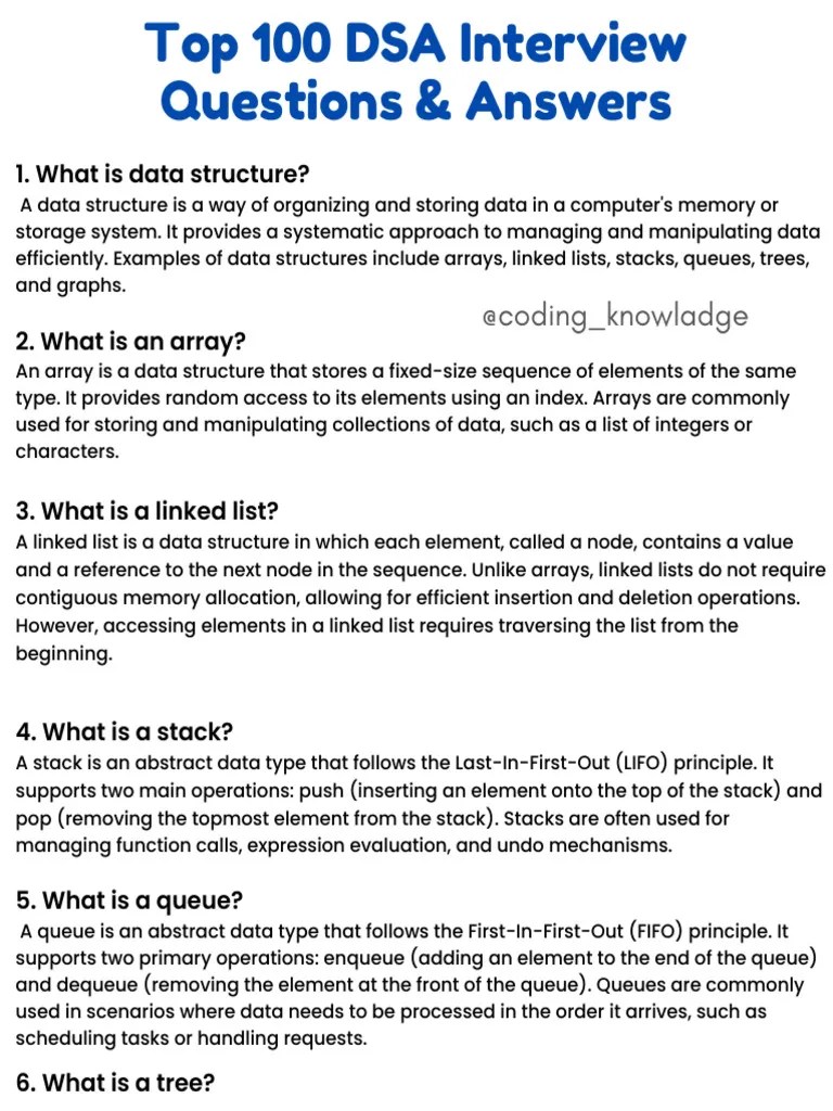 Top 100 DSA Interview Questions & Answers | PDF | Queue (Abstract Data ...