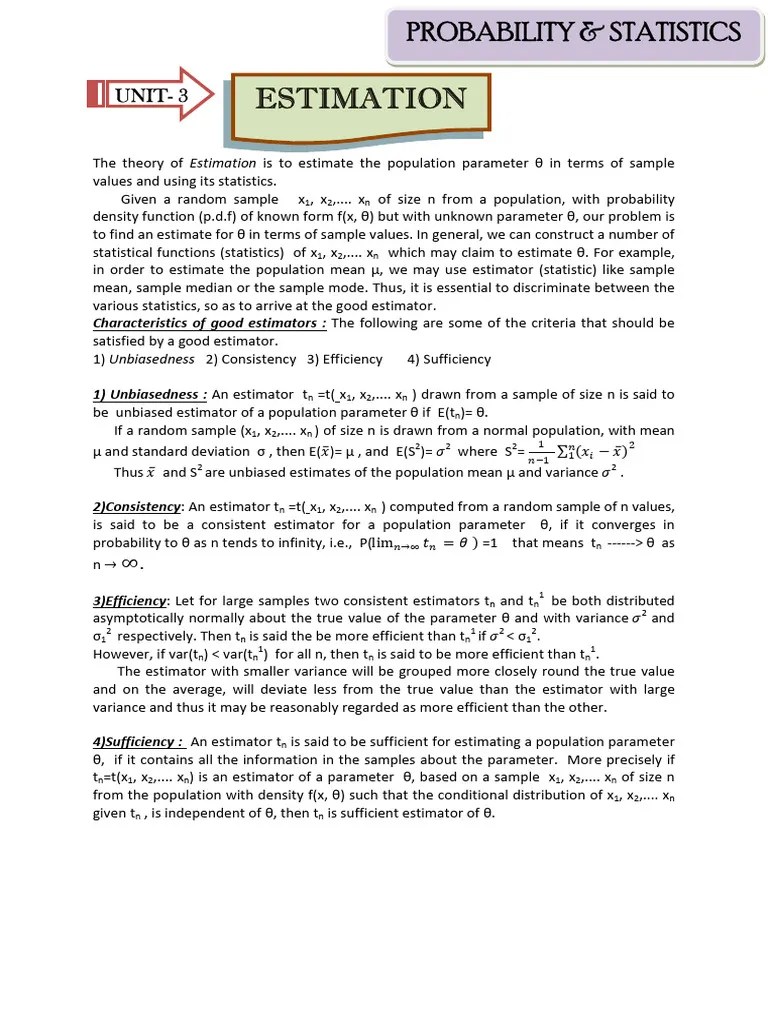 UNIT-3 (ESTIMATION) | PDF | Estimator | Bias Of An Estimator