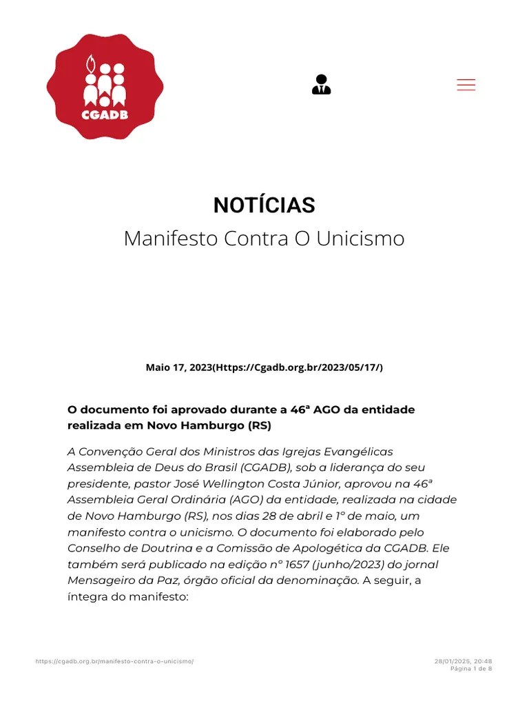 Manifesto Contra O Unicismo Cgadb Pdf Trindade Jesus