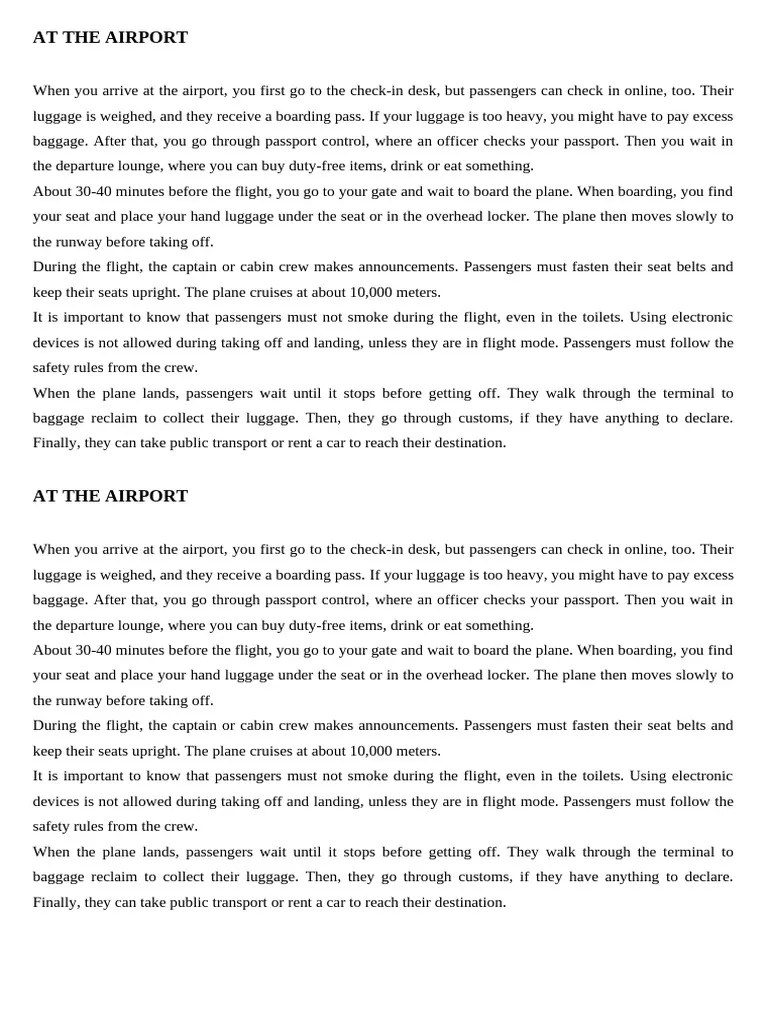 At The Airport - Summary | PDF | Baggage | Airport