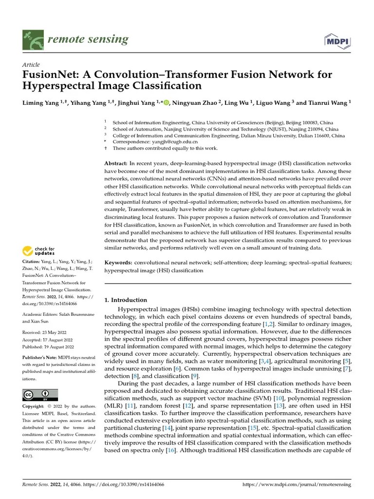 A Convolution - Transformer Fusion Network For Hyperspectral Image Classification | PDF ...