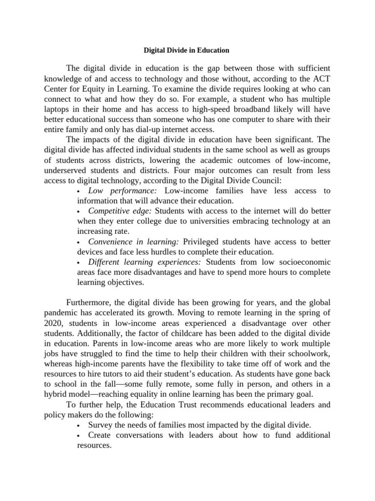 Digital Divide In Education | PDF