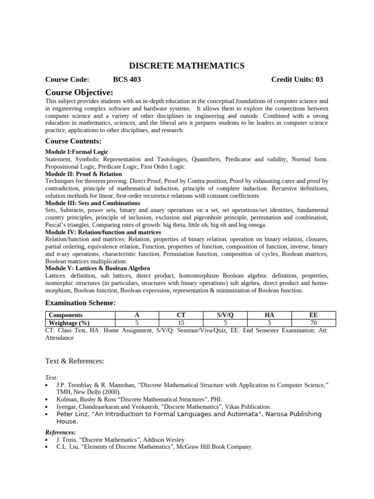 Discrete Mathematics Syllabus | PDF | First Order Logic | Mathematical ...