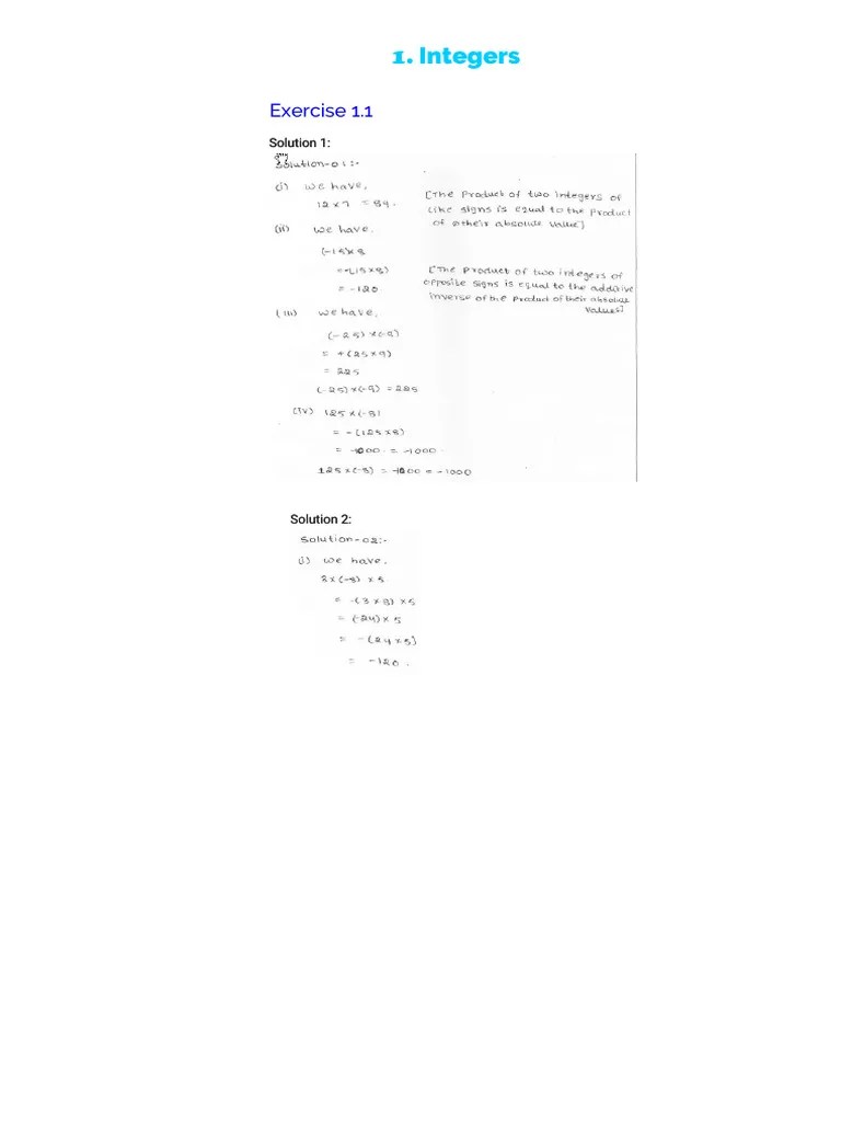 Chapter 1 Integers | PDF