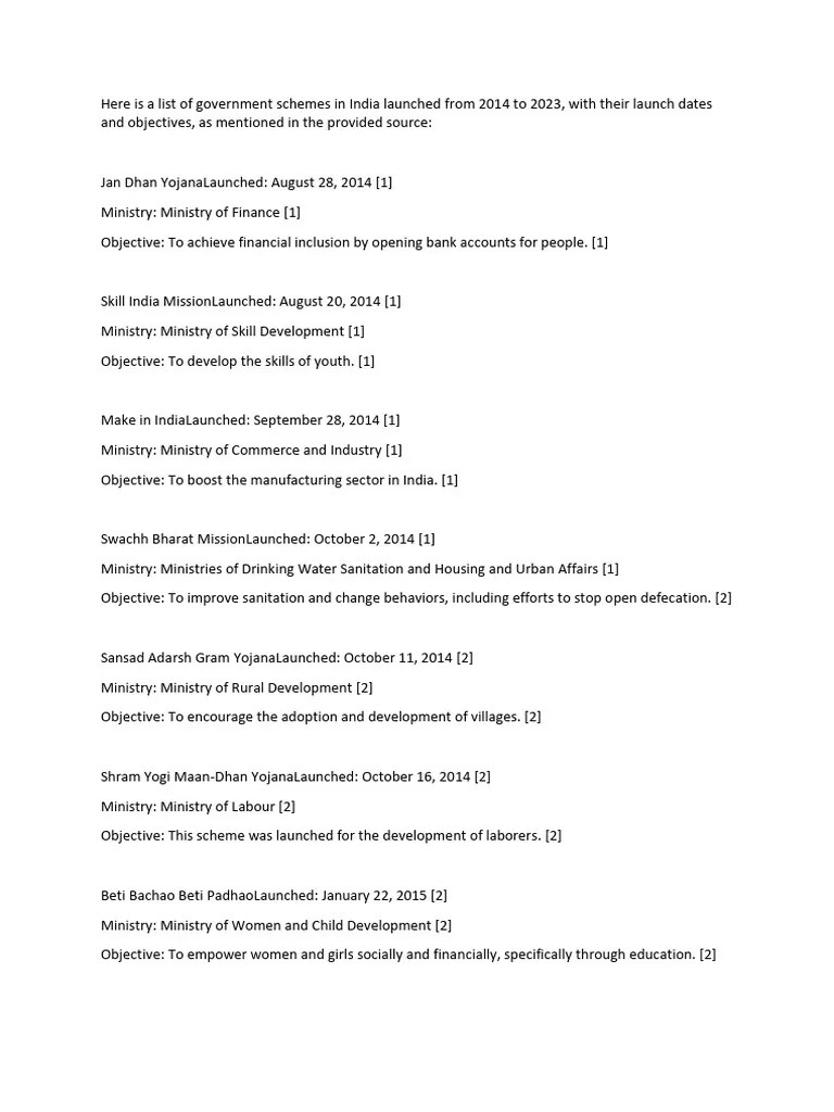 India's Govt Schemes (2014-2023) | PDF | Government Of India