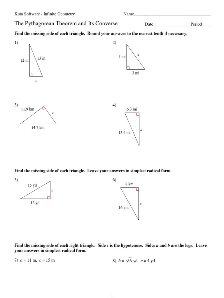 Pythagorean Theorem Finding Sides | PDF | Classical Geometry | Geometry