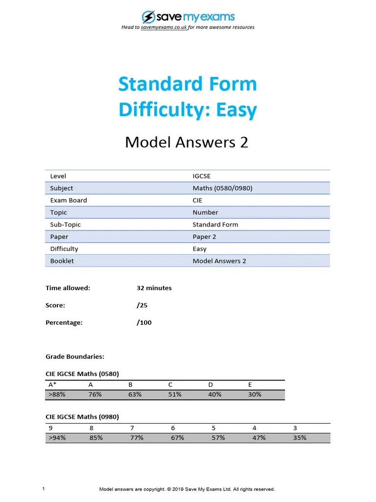 E1.7 Standard Form 2A Model Answers Booklet 2 CIE IGCSE Maths | PDF ...
