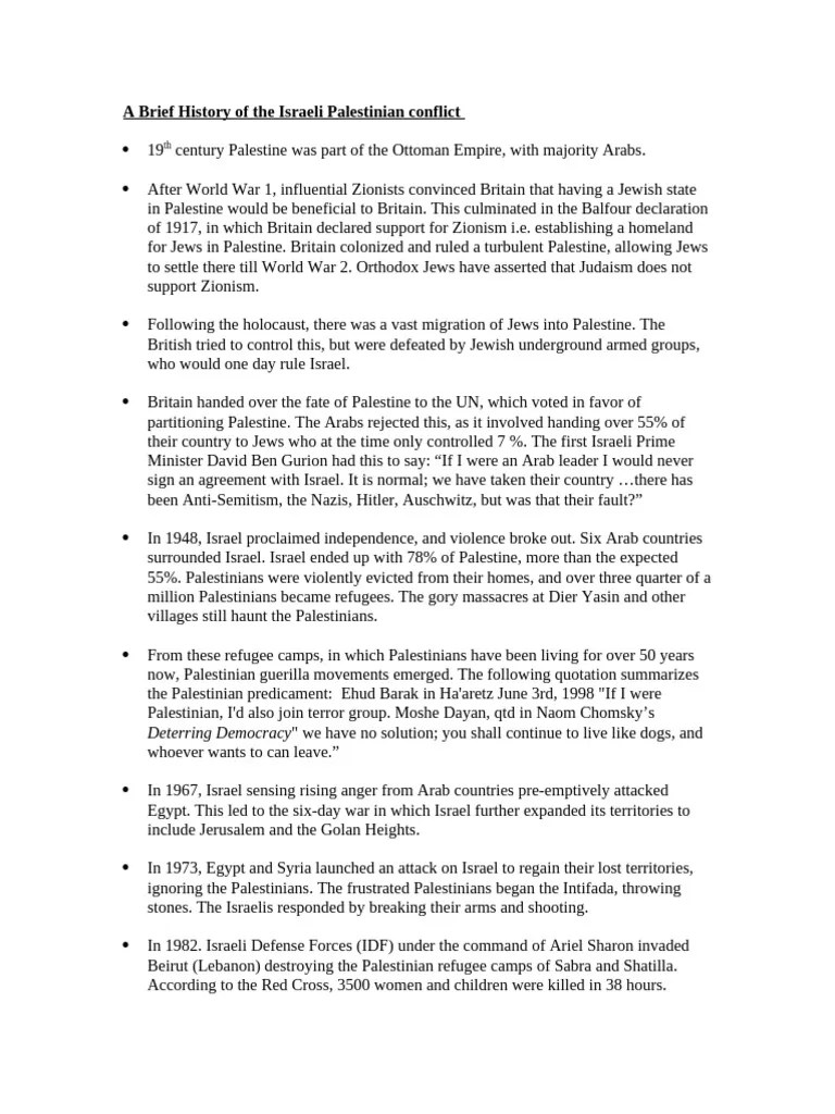 A Brief History Of The Israeli Palestinian Conflict | PDF | Israel ...