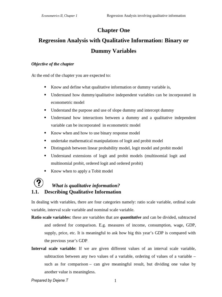 Econometrics II Chapter One | PDF | Categorical Variable | Regression ...