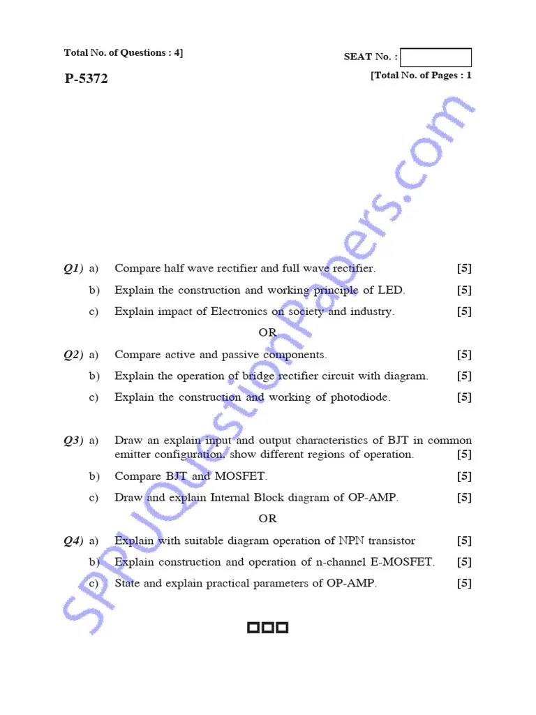 Be First Year Fe Engineering Semester 1 2023 October Basic Electronics ...