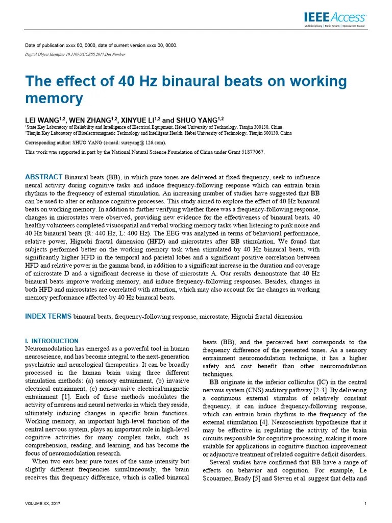 The Effect Of 40 Hz Binaural Beats On Working Memory | PDF | Neural Oscillation ...