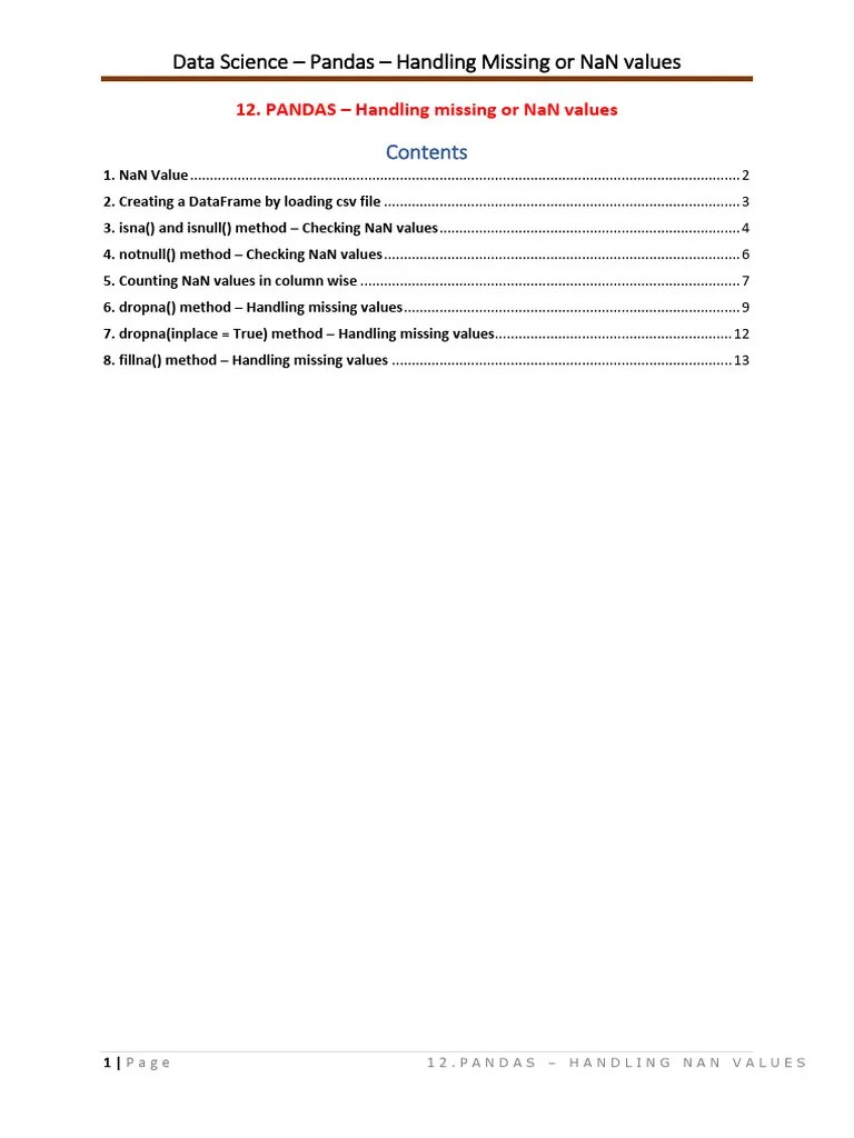 Pandas - Dataframe - Handling Missing Nan Values | PDF | Comma ...