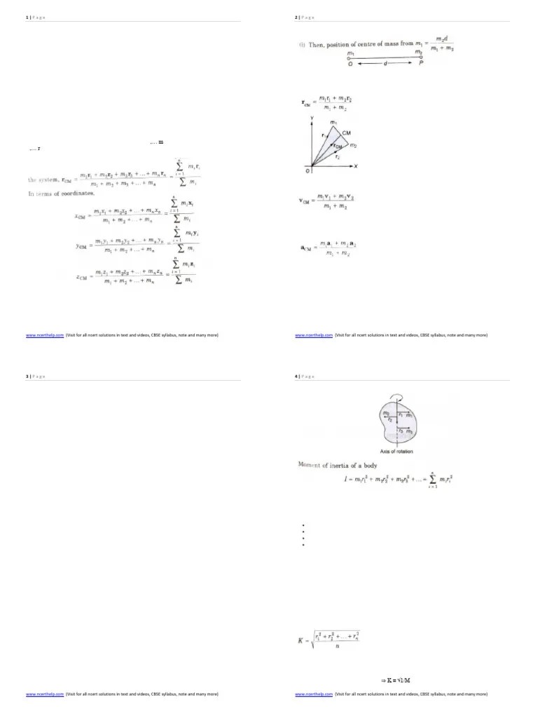 Physics Notes Class 11 Chapter 7 System Of Particles And Rotational ...