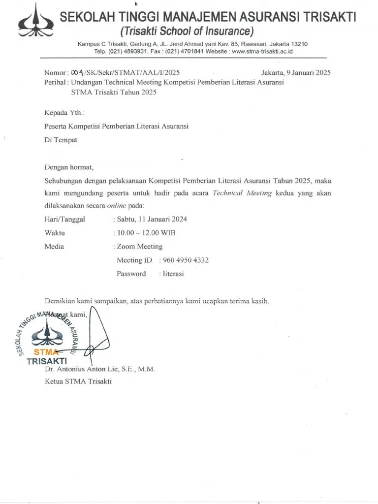 002 Undangan Technical Meeting 2 Kompetisi Pemberian Literasi Asuransi | PDF