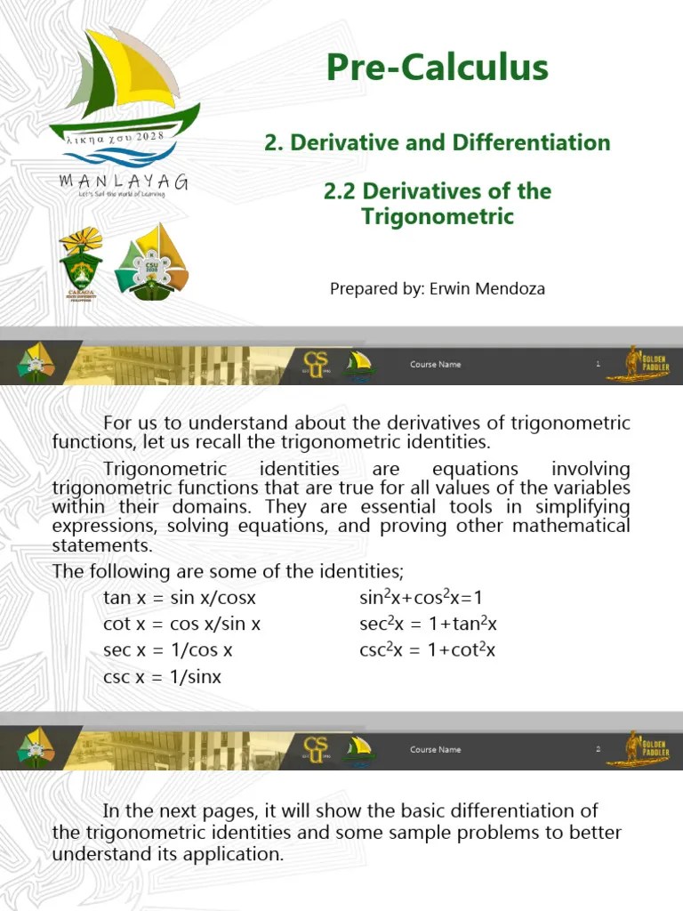 2.2 Derivatives Of The Trigonometric Functions | PDF | Trigonometric ...