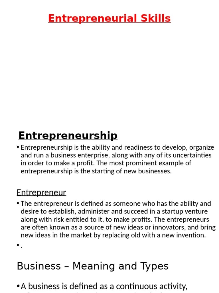 Entrepreneurial Skills & Business Types | PDF | Entrepreneurship | Business