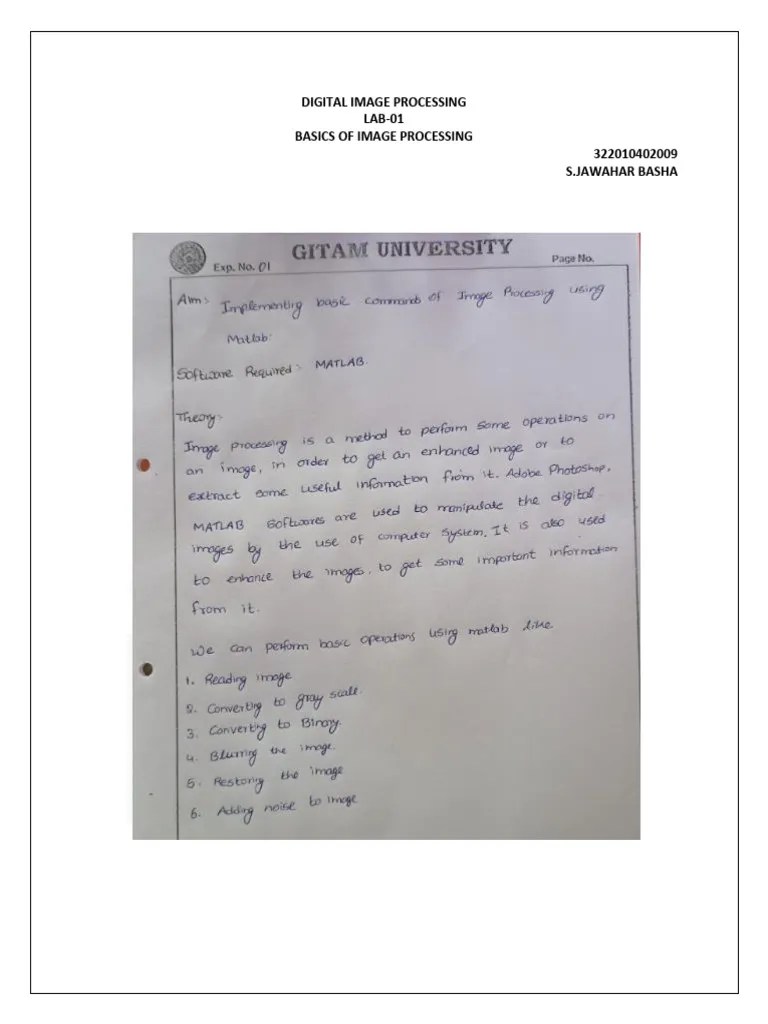 Digital Image Processing Lab 1 Pdf
