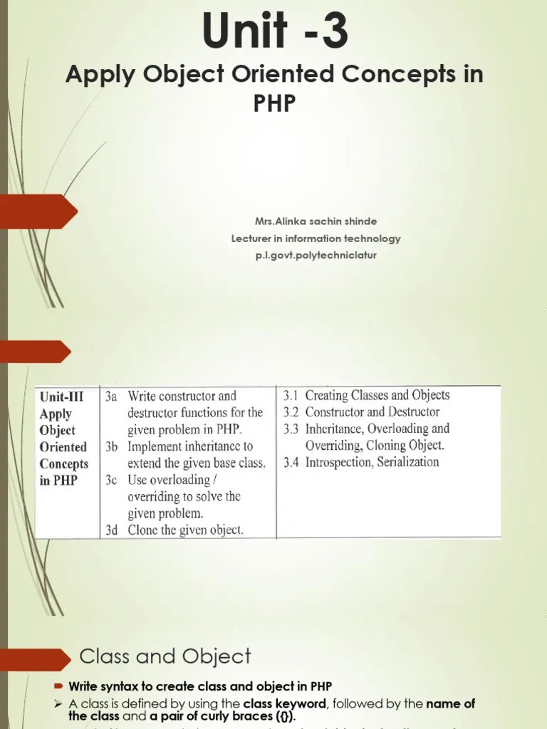 Unit - 3 Apply Object Oriented Concepts In PHP | PDF | Class (Computer ...