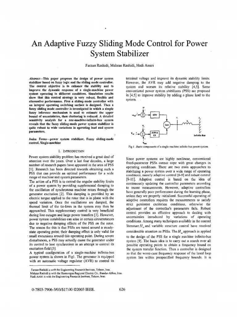 An Adaptive Fuzzy Sliding Mode Control For Power System Stabiliz | PDF | Control Theory | Mechanics