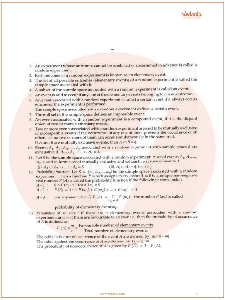 CBSE Class 11 Maths Chapter 16 - Probability Formulas | PDF