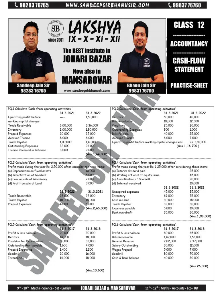 Cash Flow Practisesheet | PDF | Expense | Debits And Credits