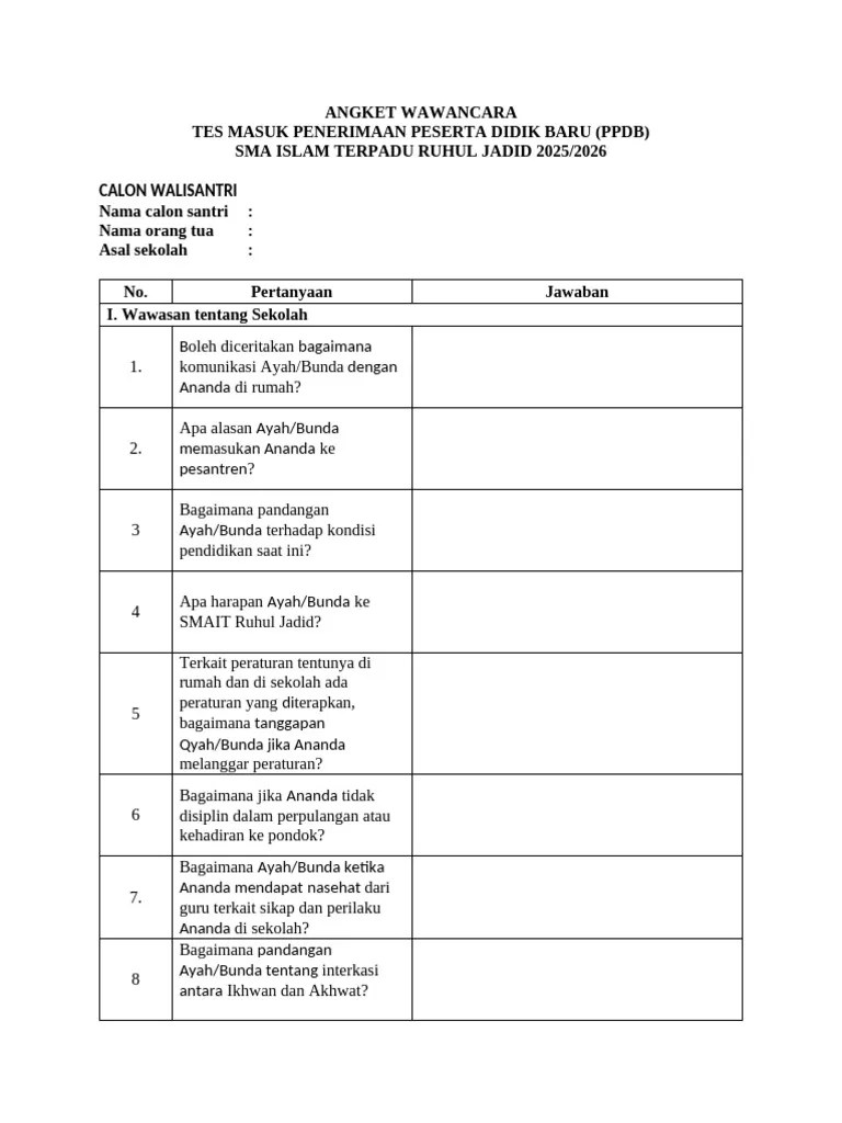 Formulir Wawancara Orang Tua | PDF