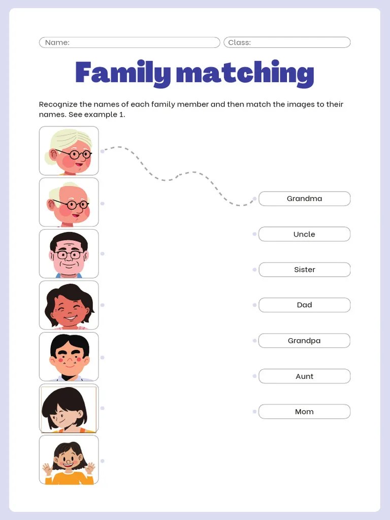 Family Members Matching Worksheet | PDF
