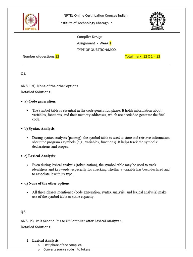 Assignment 1 Compiler Design | PDF | Parsing | Compiler