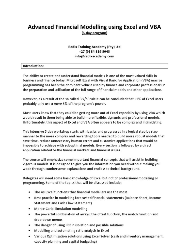 Advanced Financial Modelling Using Excel And VBA | PDF | Visual Basic ...