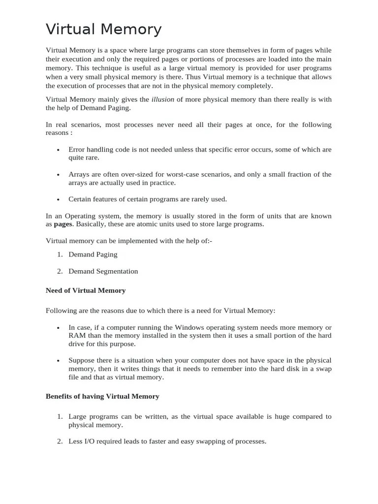 Virtual Memory Notes | PDF | Computer Data Storage | Computer Memory
