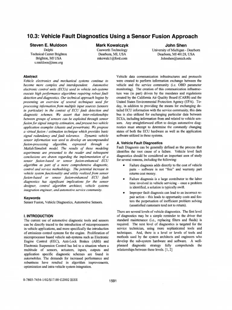 Vehicle Fault Diagnostics Using A Sensor Fusion Approach | PDF | System ...