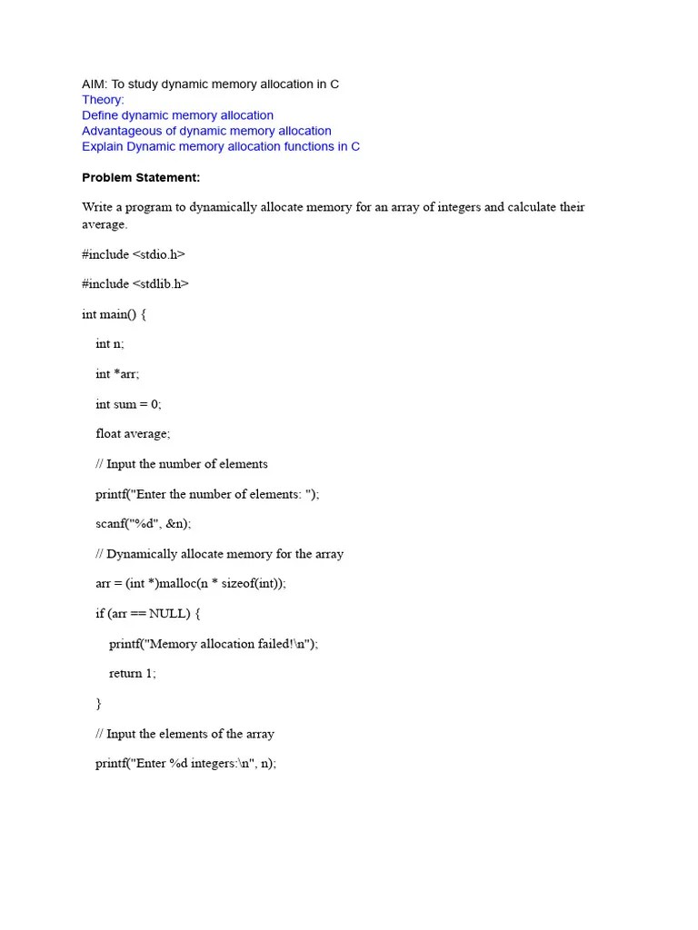 C-Dynamic Memory Allocation | PDF
