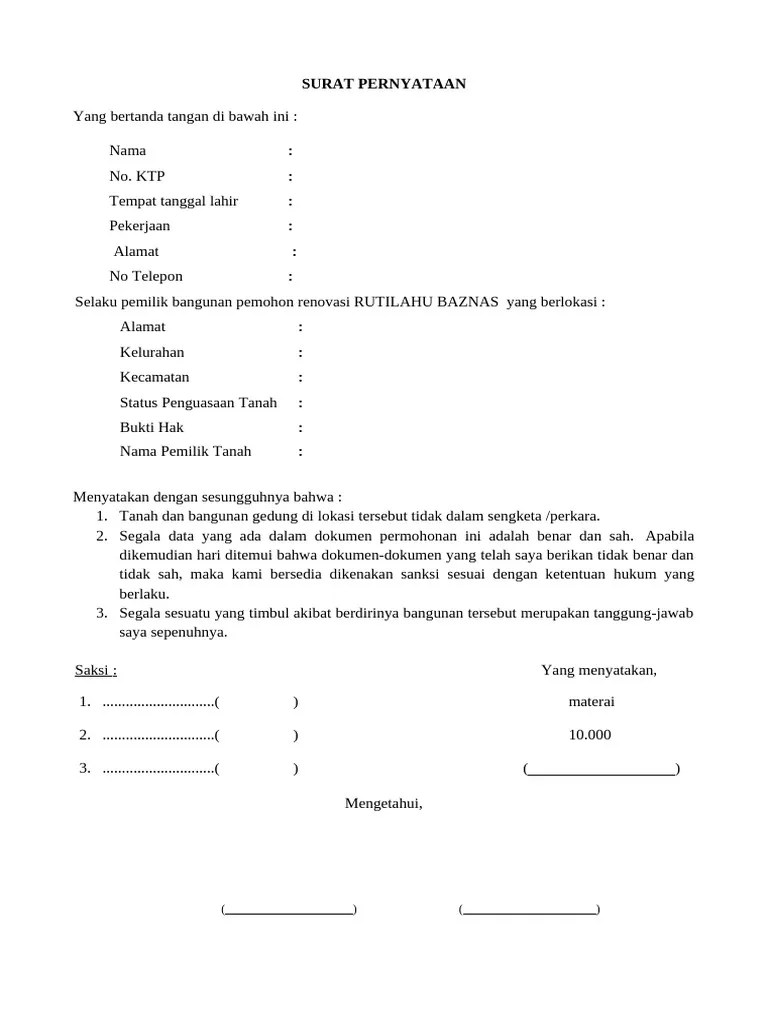 Form Surat Pernyataan Tidak Sengketa | PDF