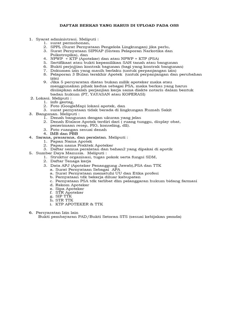 Persyaratan Permohonan Izin Apotek Pada Aplikasi OSS RBA | PDF