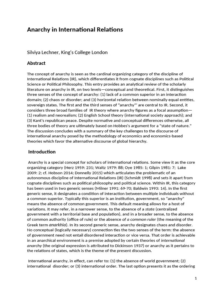 Anarchy In IR Oxford Research Encyclopedia | PDF | Immanuel Kant | International Relations