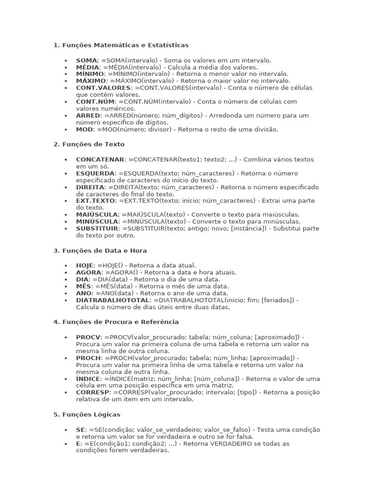 Resumo Funções Excel | PDF | Depreciação | Juros